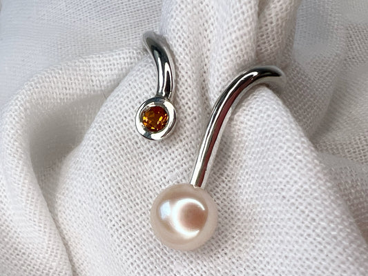 DUET 17  / Silver Ring with Citrine & Pearl