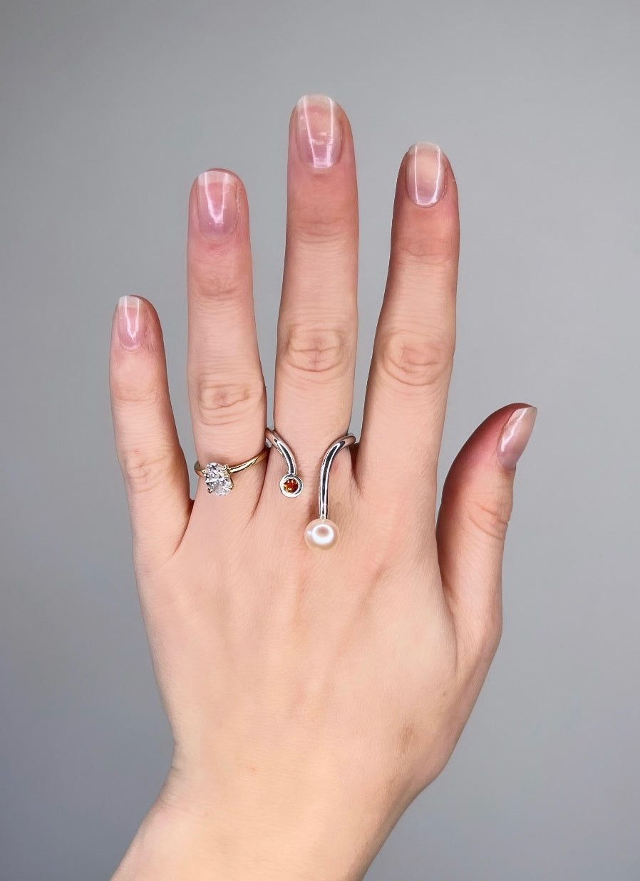 DUET 17  / Silver Ring with Citrine & Pearl
