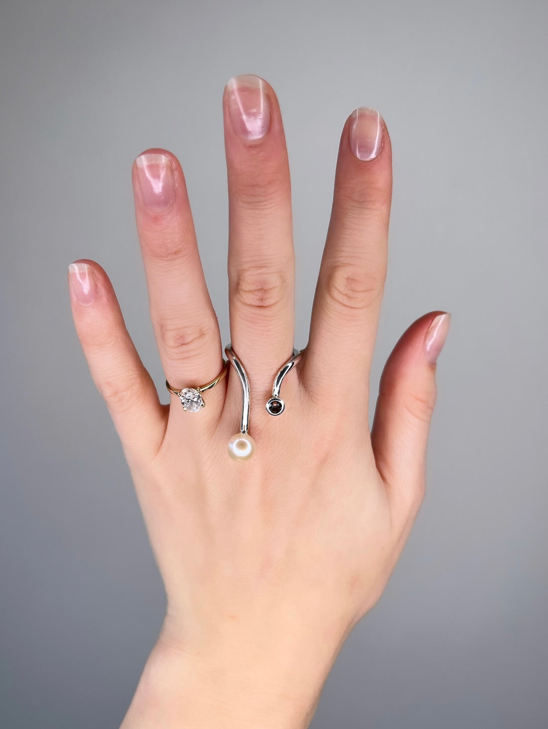 DUET 19 / Silver Ring with Smoky Quartz & Pearl